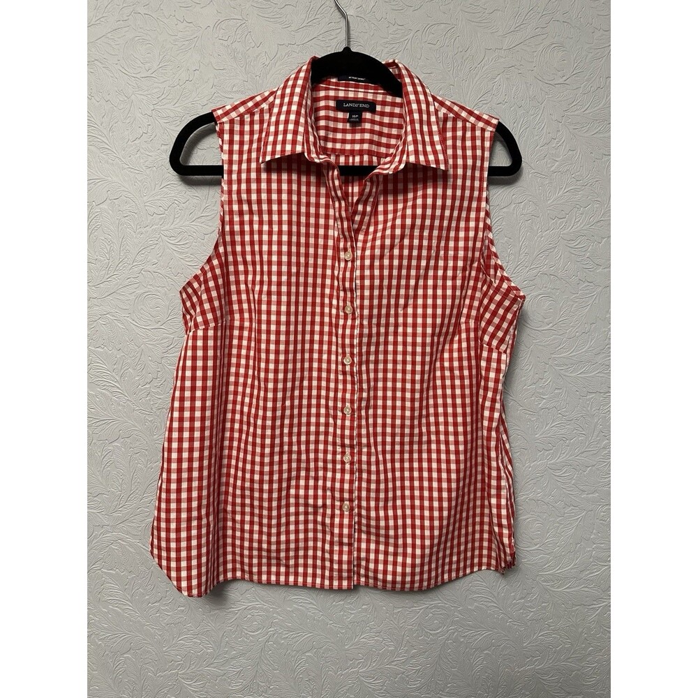 Lands End Size 16P Check Button Up Top D30
